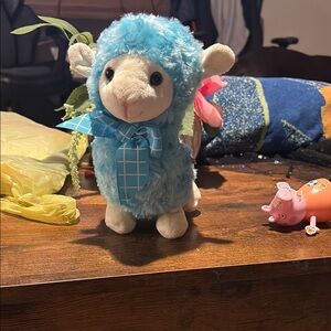 Blue and White Plush Lamb Costume for Small Pets